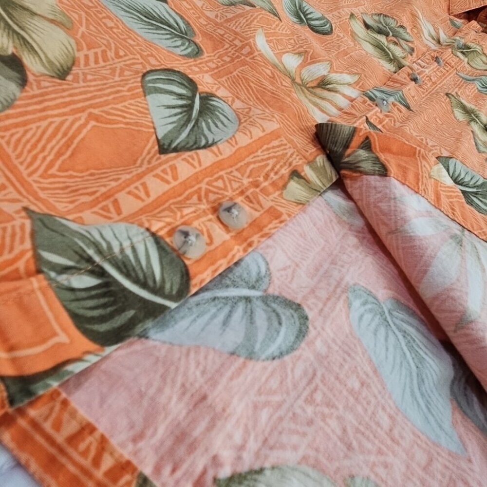 Pierre Cardin Tropical Short Sleeve Button Down Shirt Men's XL Cotton Orange EUC - Picture 5 of 14